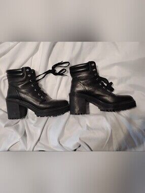 Zara Women's Black Faux Leather Platform Boots
